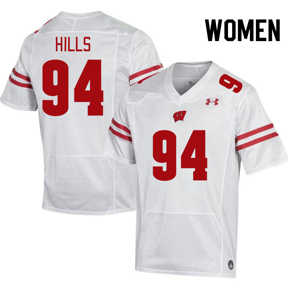 Women #94 Elijah Hills Wisconsin Badgers College Football Jerseys Stitched-White